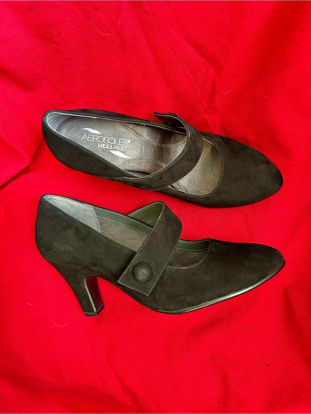 AEROSOLES Heelrest Black Suede Mary Jane 3inch Heels NEW